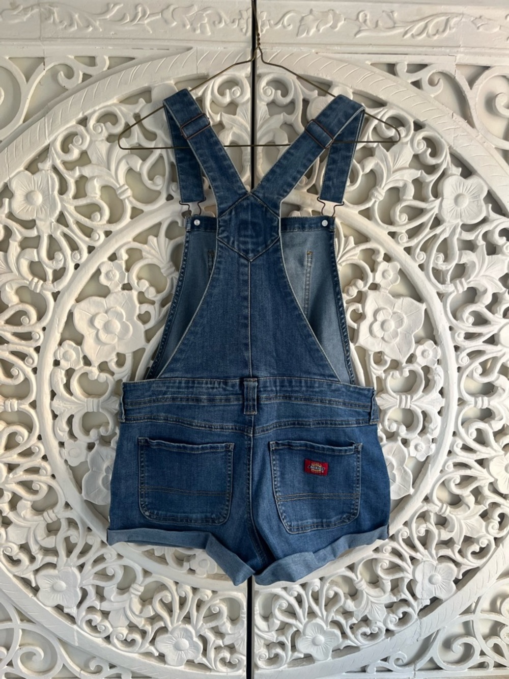 Dickies Denim Short Overalls Dark Wash Shortalls Women’s Medium - Picture 5 of 6